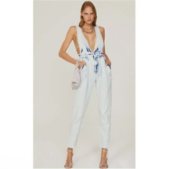 Retrofête Denim Monet Jumpsuit Size Medium Acid Wash Blue White - Picture 1 of 8